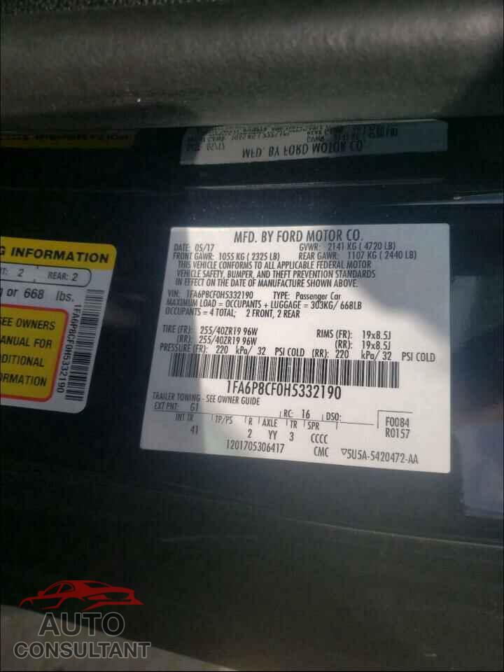 FORD MUSTANG 2017 - 1FA6P8CF0H5332190