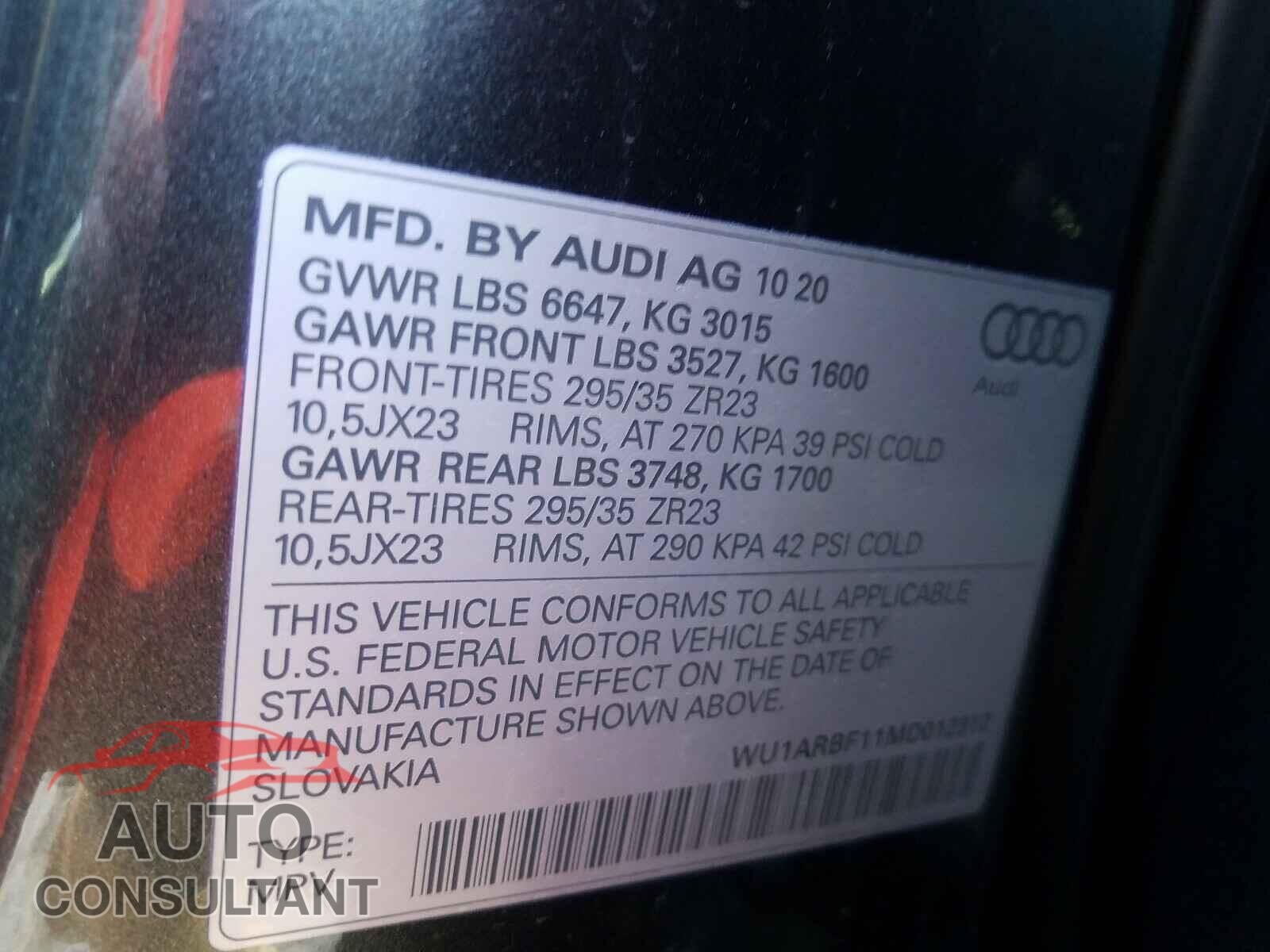 AUDI RS 2021 - WU1ARBF11MD012312