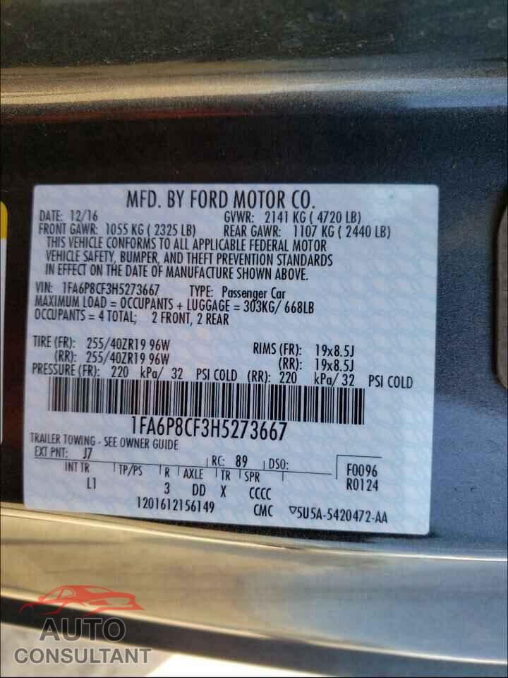 FORD MUSTANG 2017 - 1FA6P8CF3H5273667