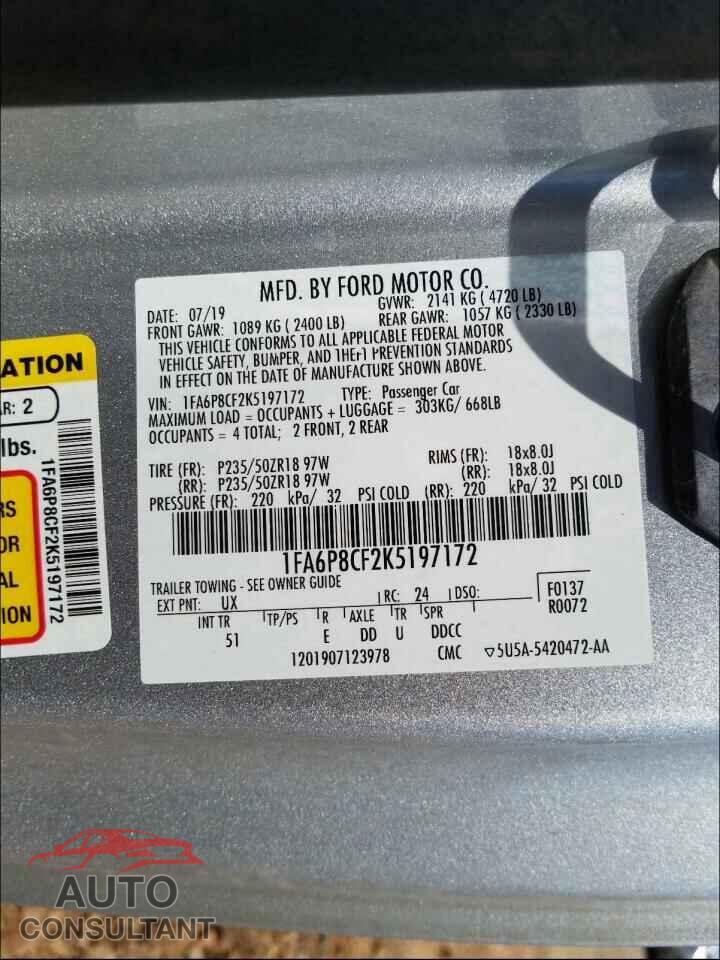 FORD MUSTANG 2019 - 1FA6P8CF2K5197172