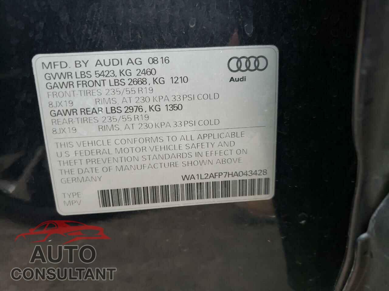 AUDI Q5 2017 - WA1L2AFP7HA043428