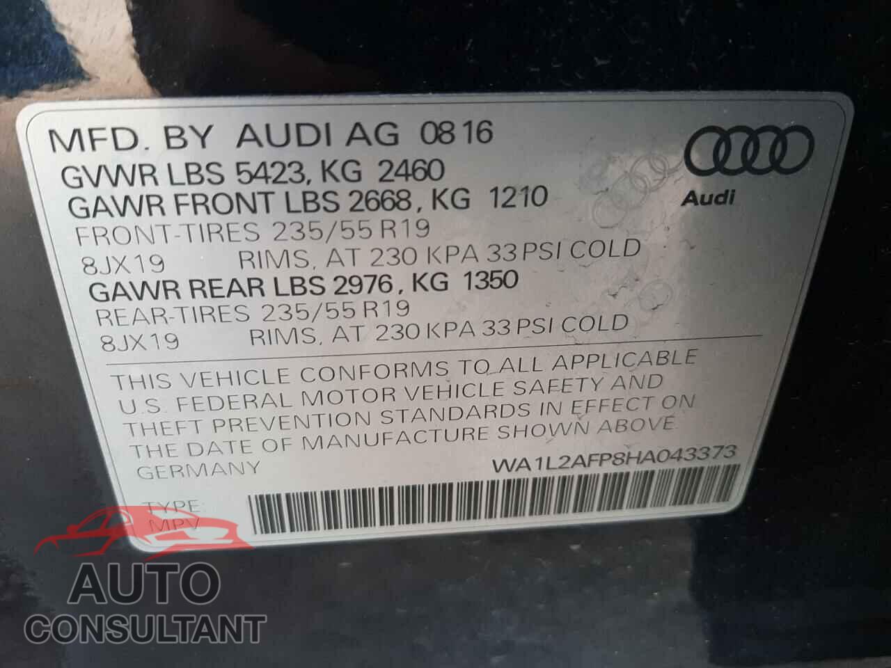 AUDI Q5 2017 - WA1L2AFP8HA043373