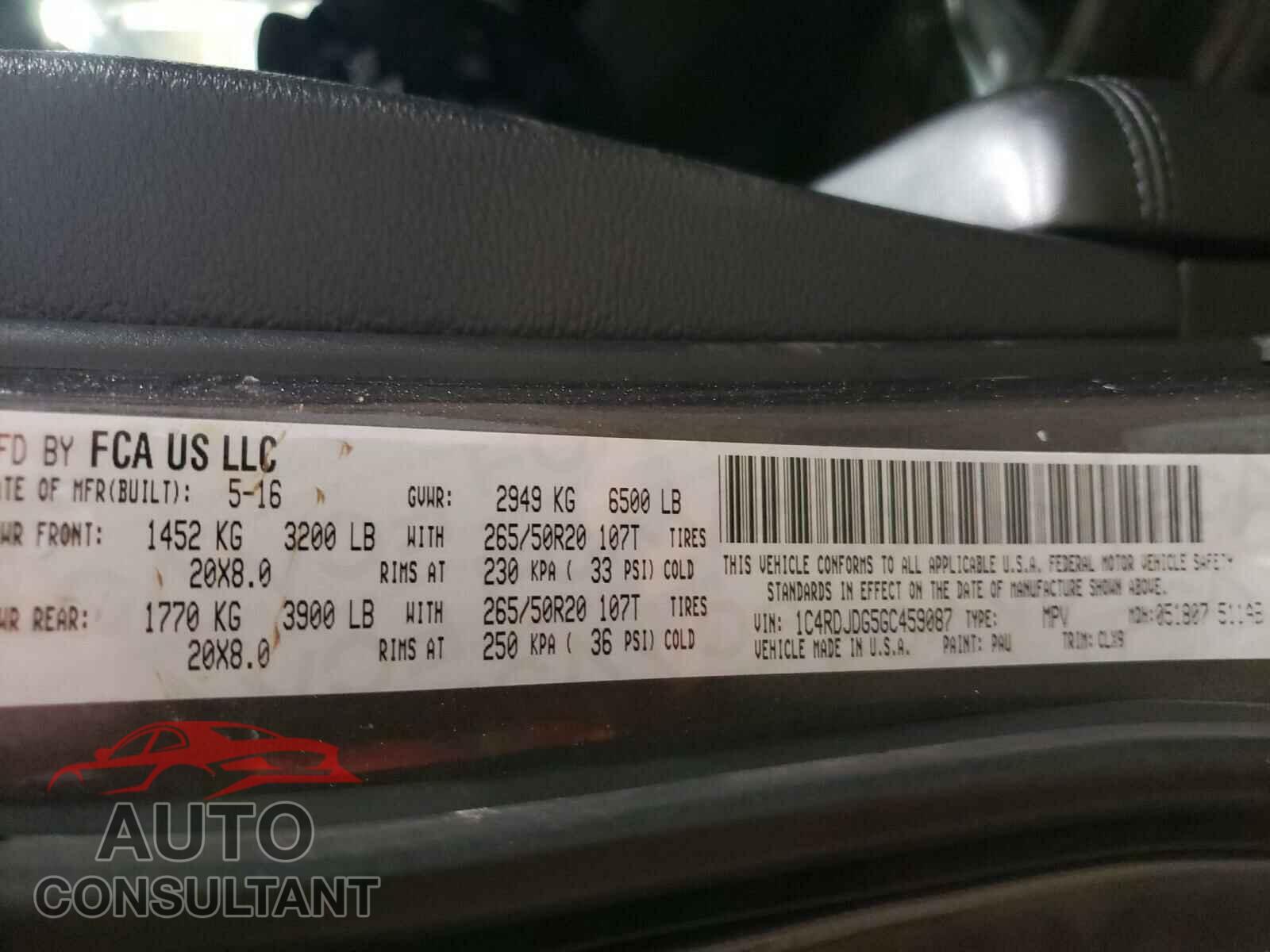 DODGE DURANGO 2016 - 1C4RDJDG5GC459087