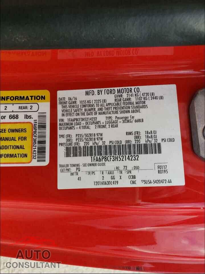 FORD MUSTANG 2017 - 1FA6P8CF3H5214232
