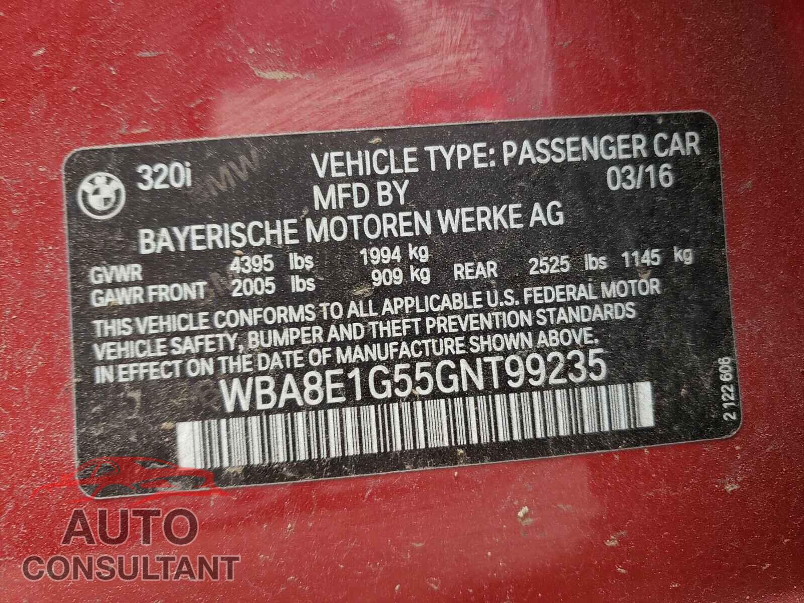 BMW 3 SERIES 2016 - WBA8E1G55GNT99235