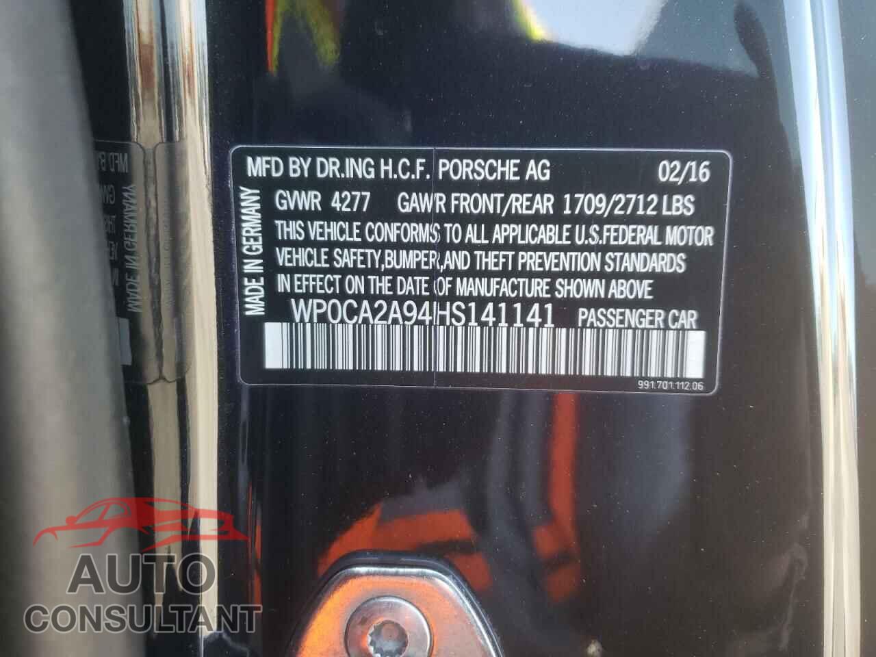 PORSCHE 911 2017 - WP0CA2A94HS141141