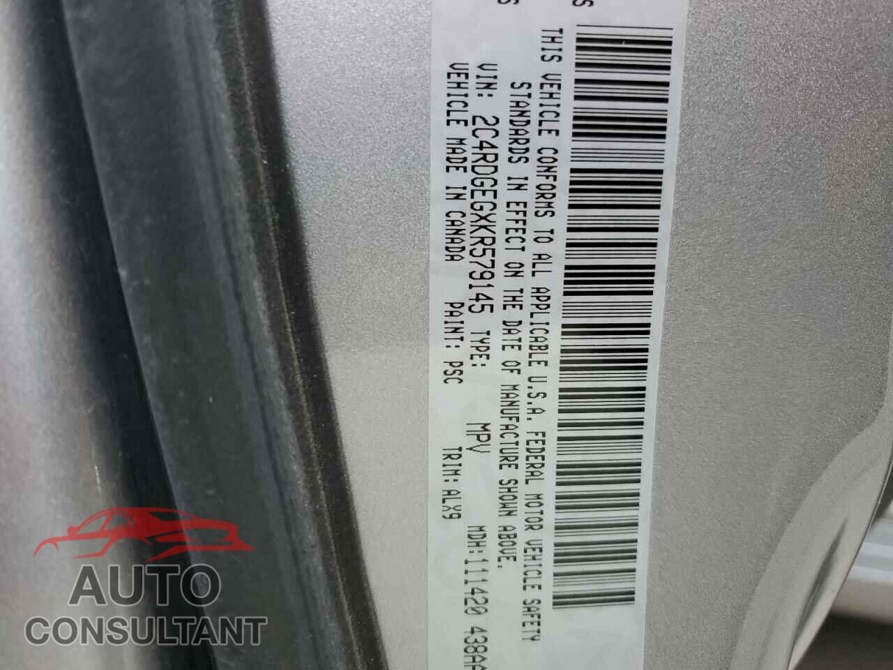 DODGE CARAVAN 2019 - 2C4RDGEGXKR579145
