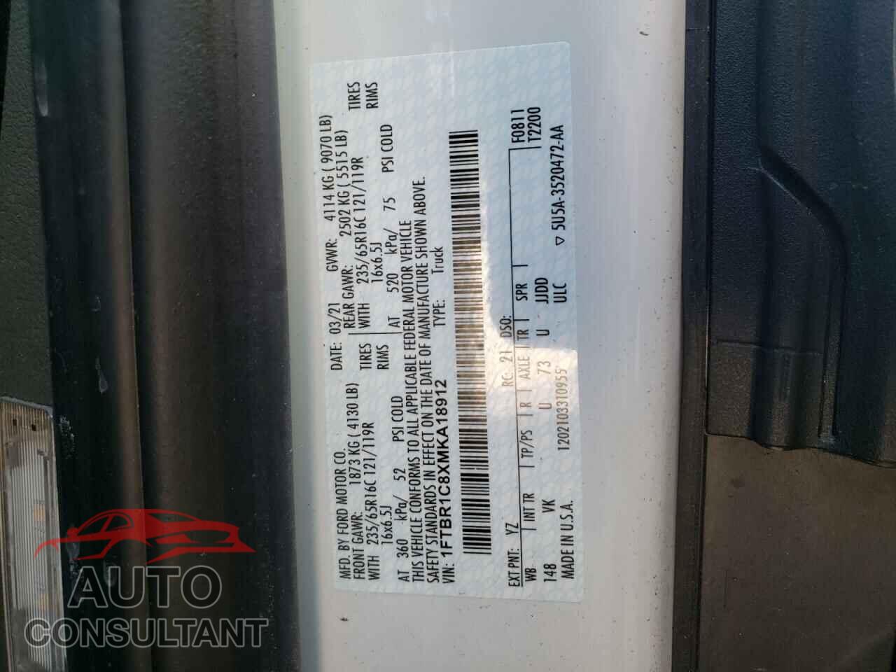 FORD TRANSIT CO 2021 - 1FTBR1C8XMKA18912