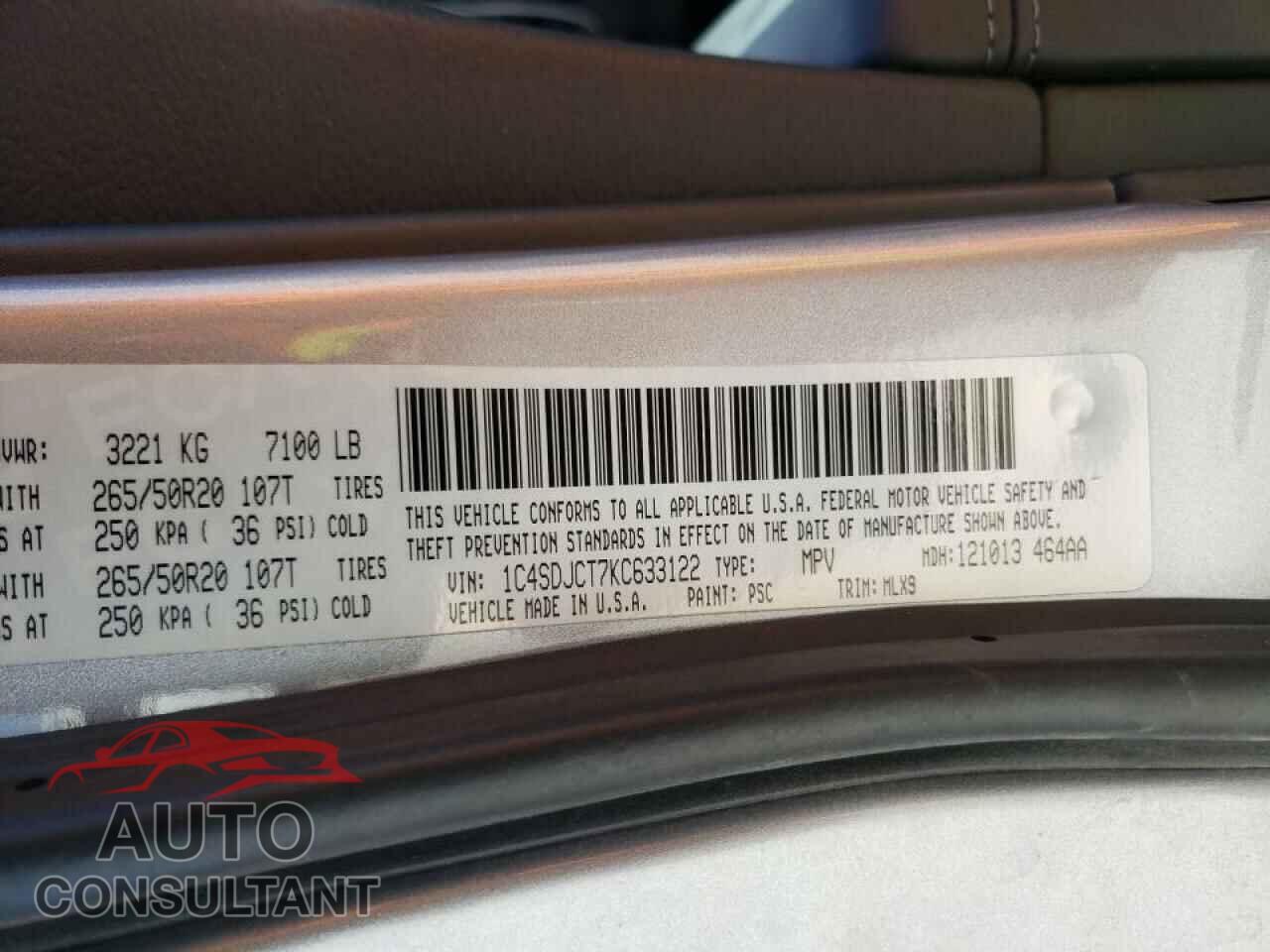 DODGE DURANGO 2019 - 1C4SDJCT7KC633122