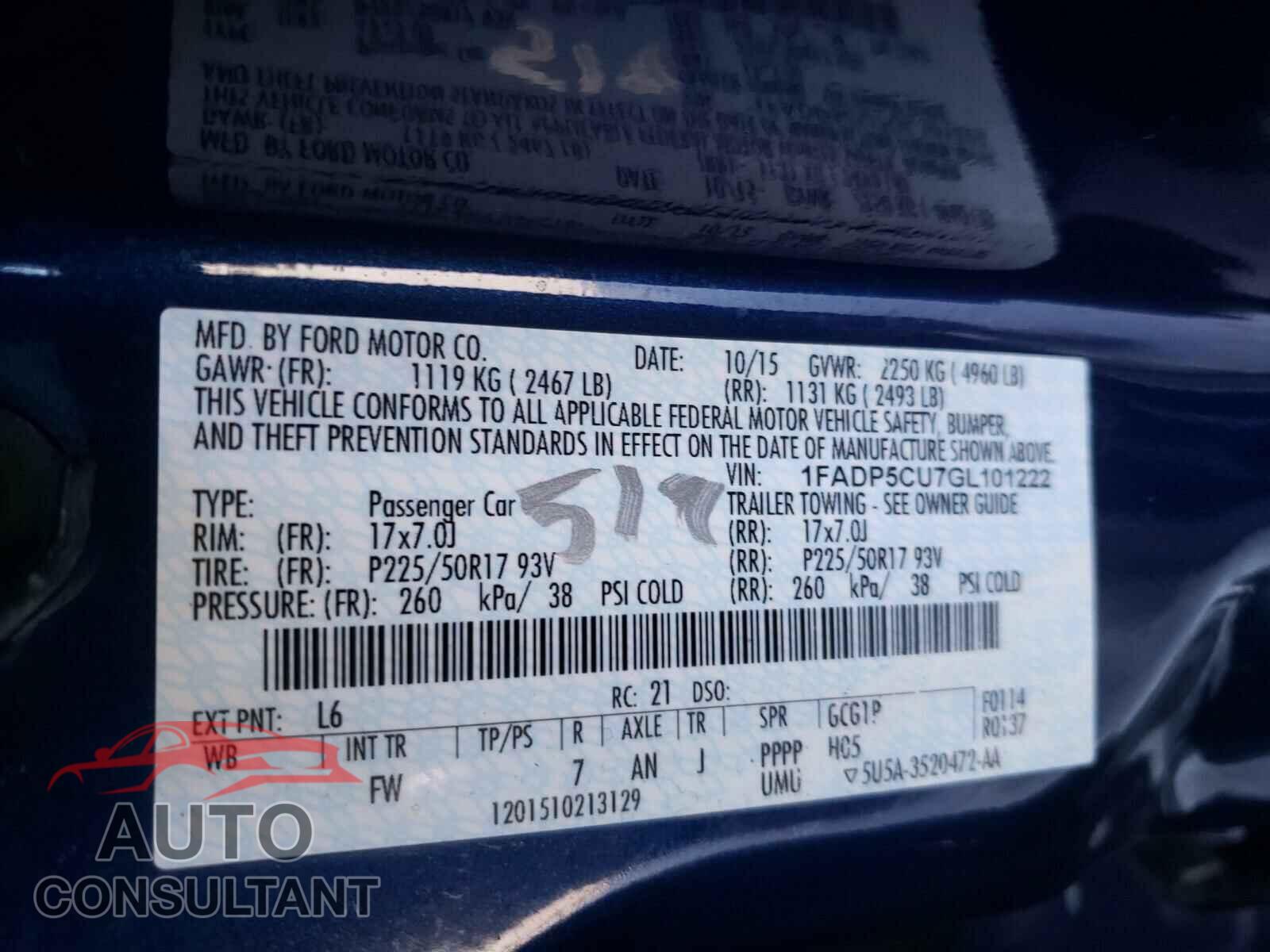 FORD CMAX 2016 - 1FADP5CU7GL101222