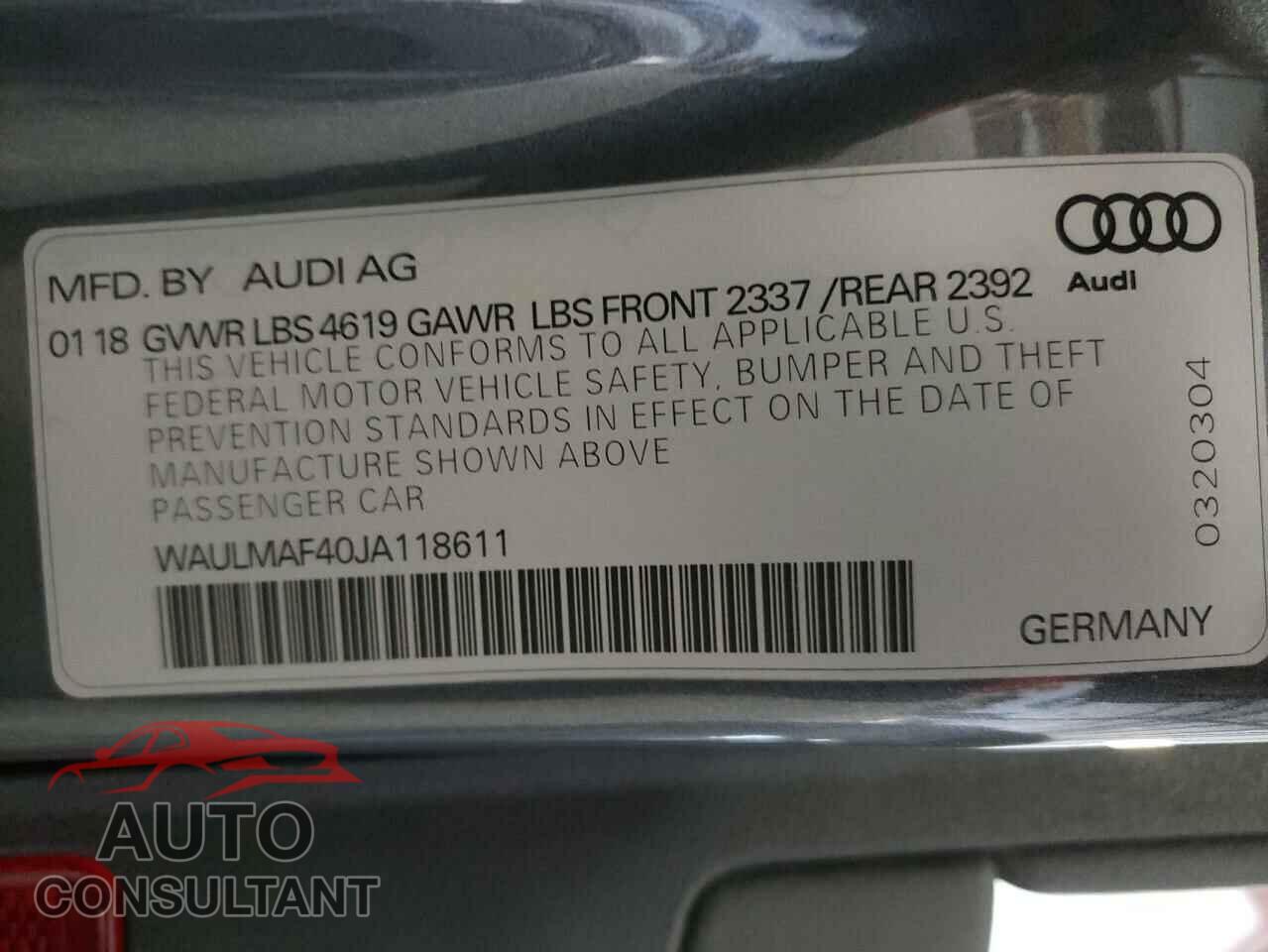 AUDI A4 2018 - WAULMAF40JA118611