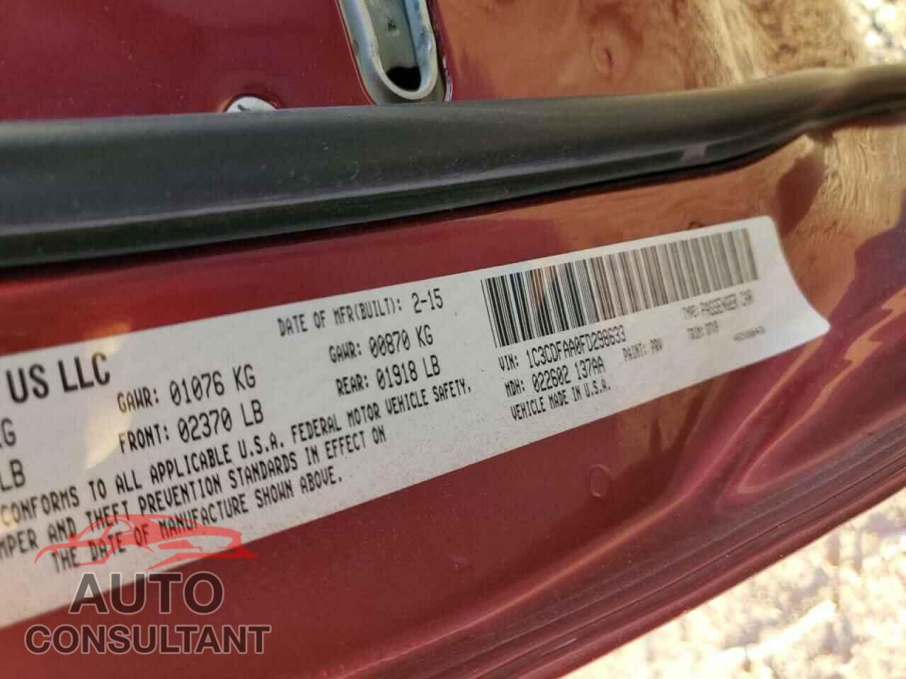 DODGE DART 2015 - 1C3CDFAA0FD298633