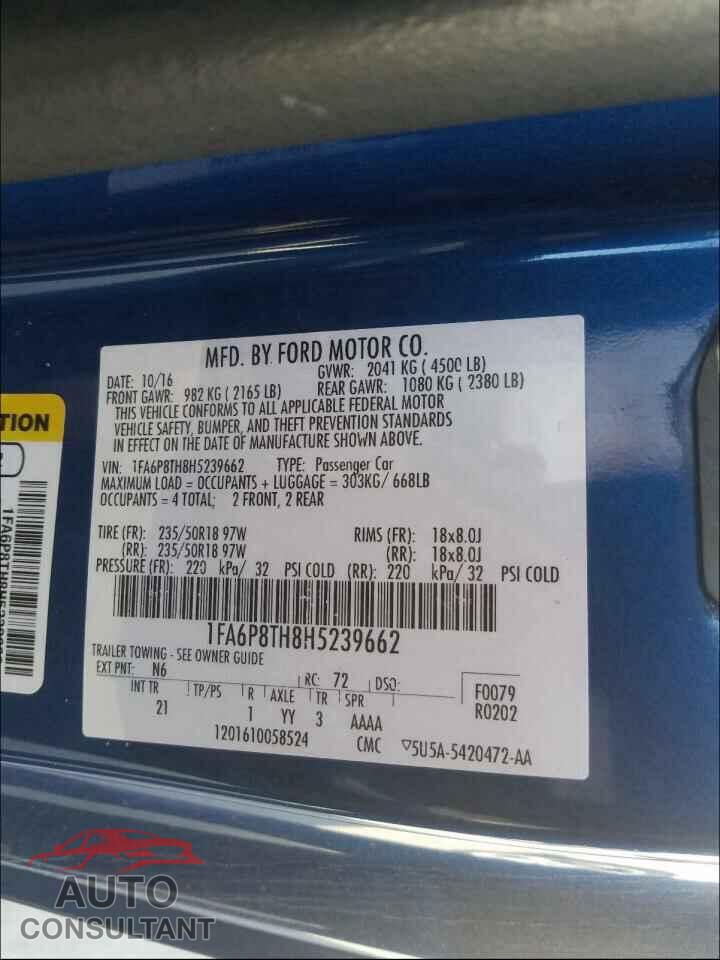 FORD MUSTANG 2017 - 1FA6P8TH8H5239662