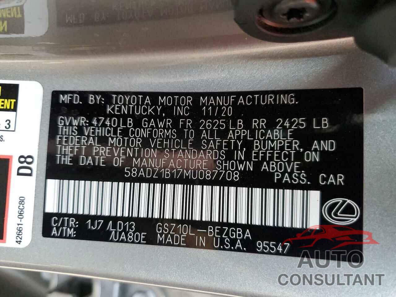 LEXUS ES350 2021 - 58ADZ1B17MU087708