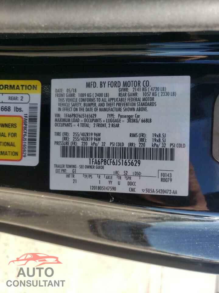 FORD MUSTANG 2018 - 1FA6P8CF6J5165629