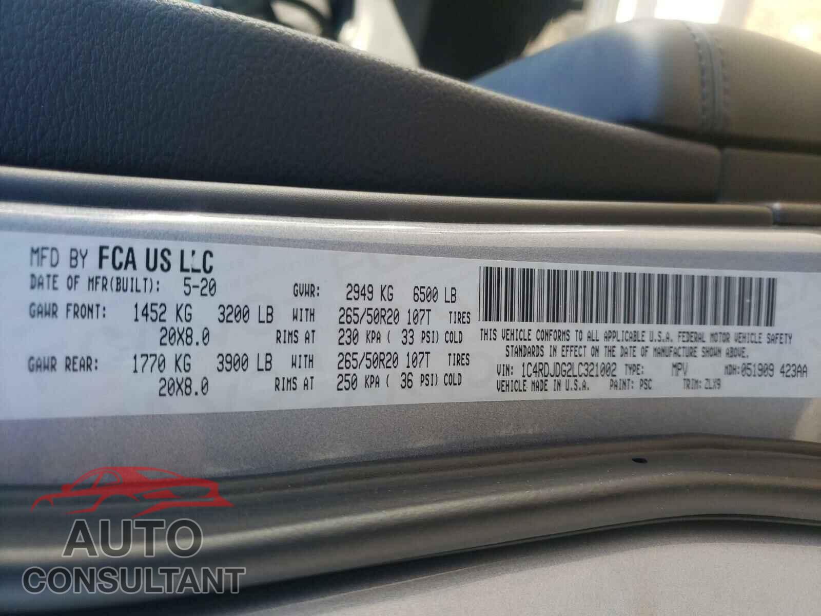 DODGE DURANGO 2020 - 1C4RDJDG2LC321002