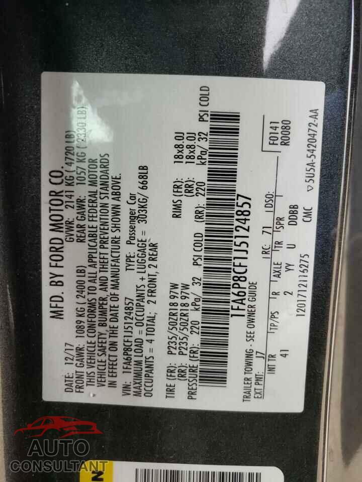 FORD MUSTANG 2018 - 1FA6P8CF1J5124857