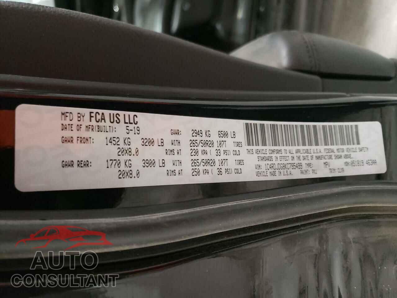 DODGE DURANGO 2019 - 1C4RDJDG8KC795499