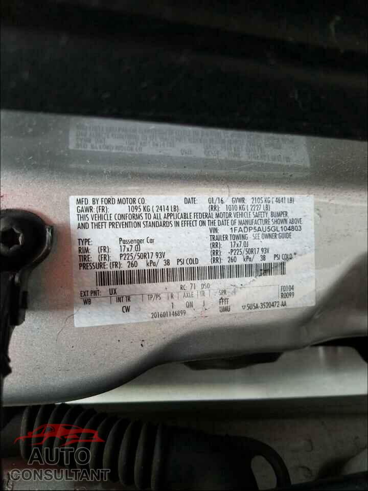 FORD CMAX 2016 - 1FADP5AU5GL104803