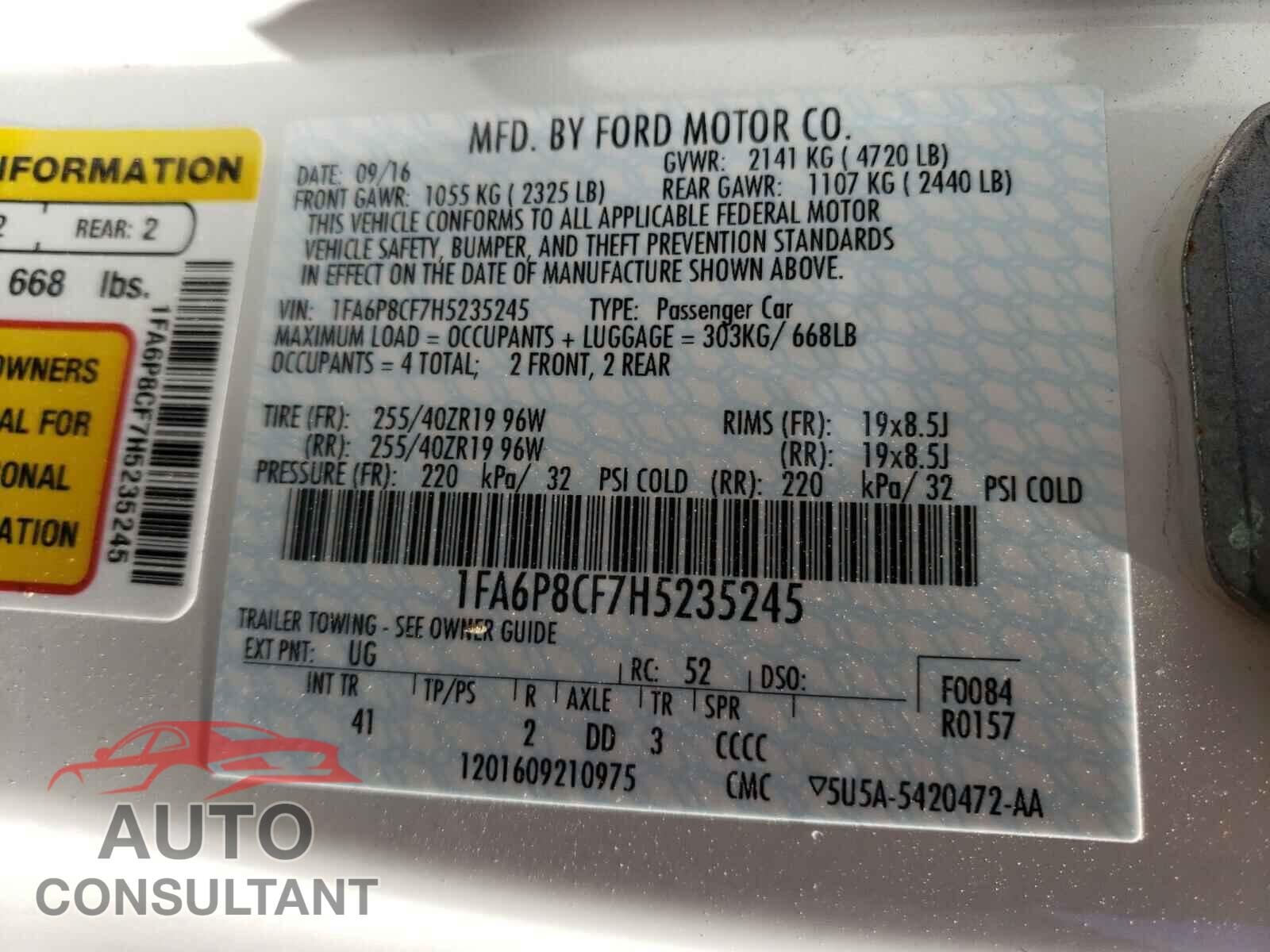 FORD MUSTANG 2017 - 1FA6P8CF7H5235245