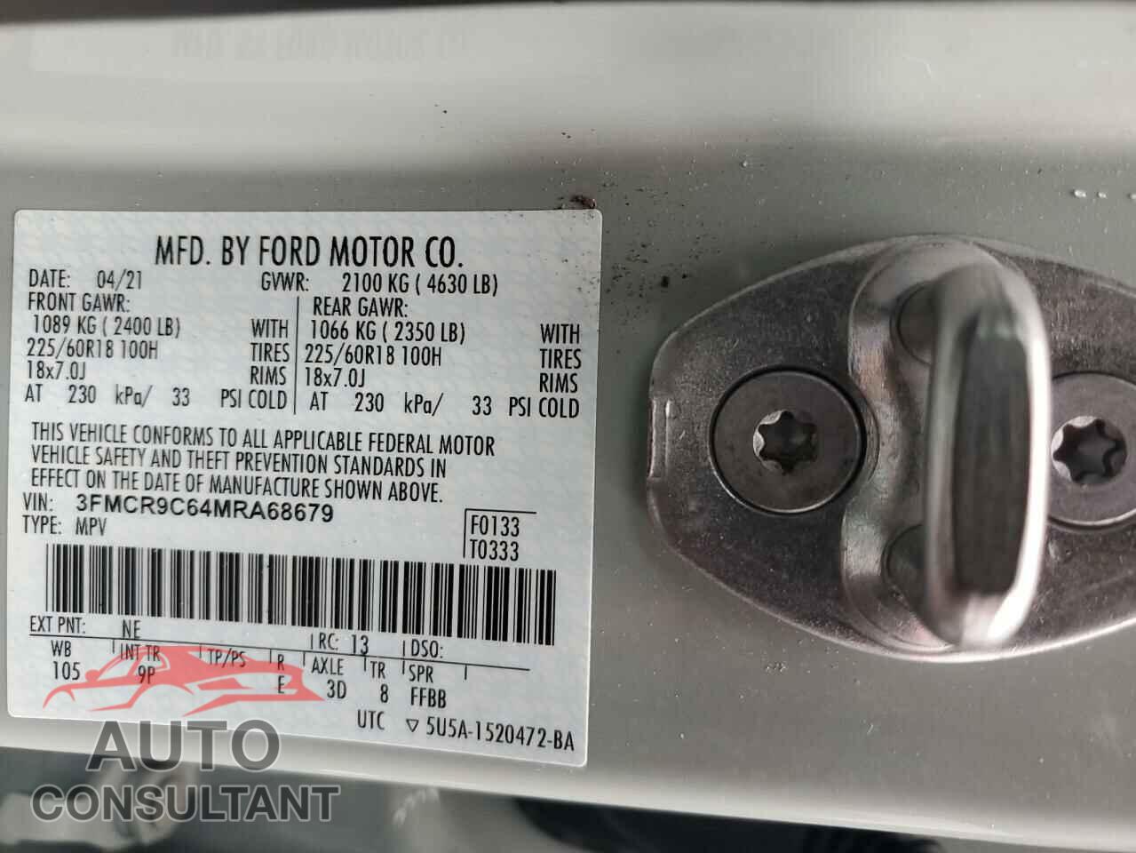 FORD BRONCO 2021 - 3FMCR9C64MRA68679