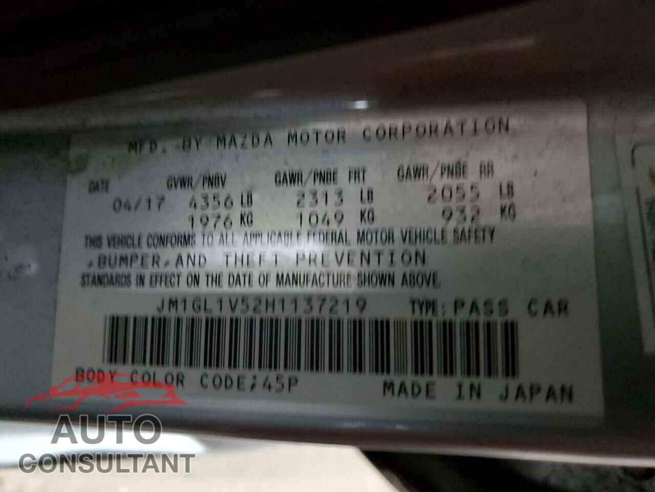 MAZDA 6 2017 - JM1GL1V52H1137219
