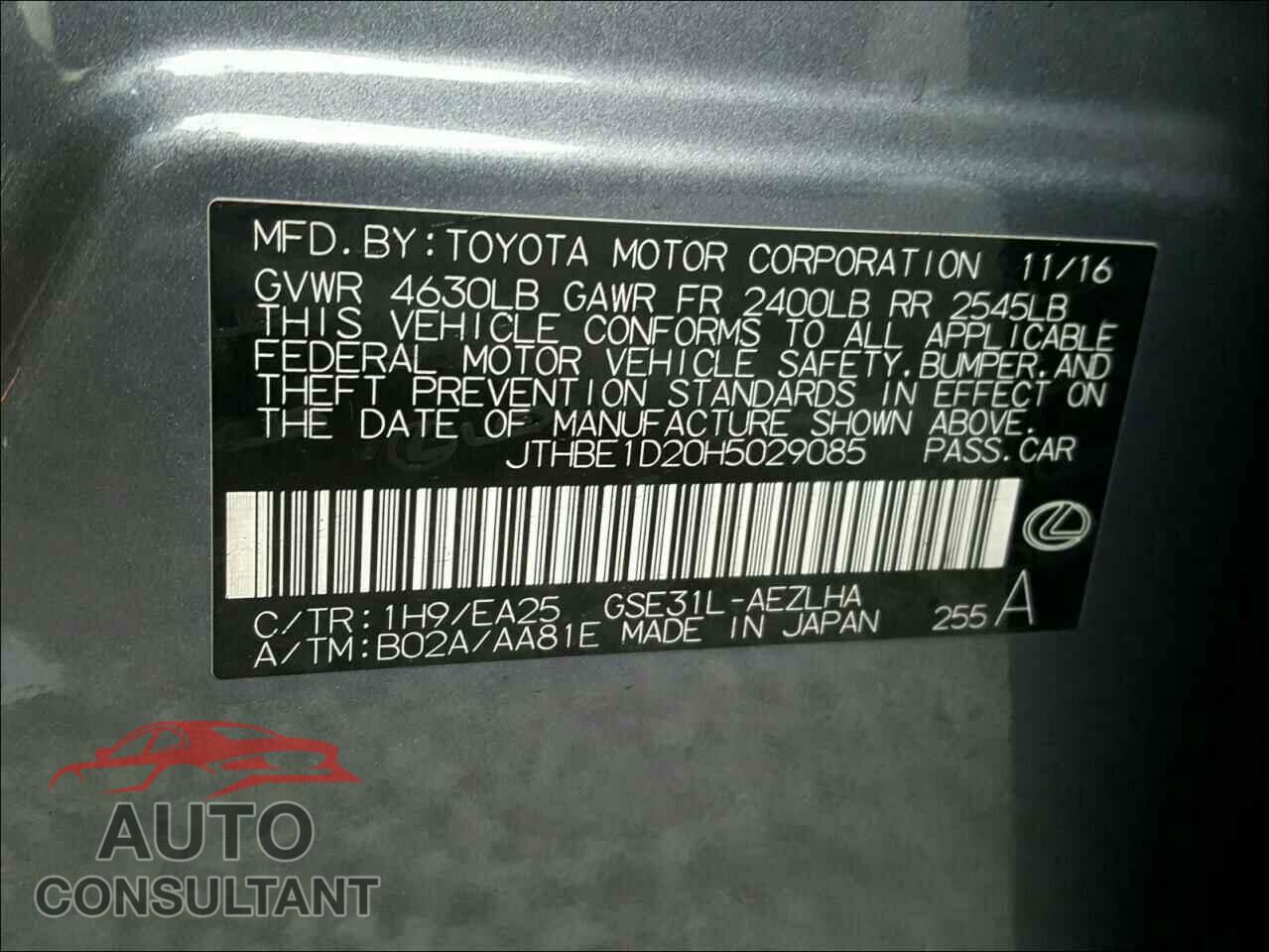 LEXUS IS 2017 - JTHBE1D20H5029085