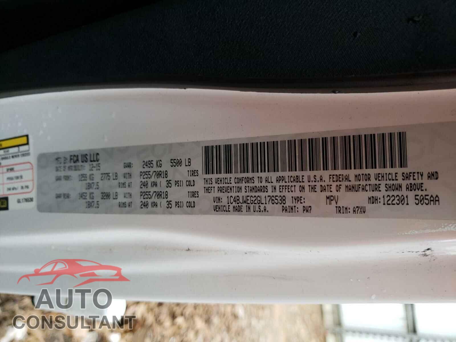 JEEP WRANGLER 2016 - WP0CA2A9XHS141709