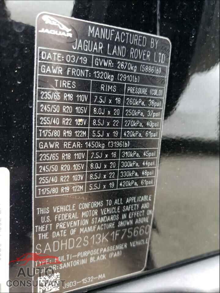 JAGUAR I-PACE 2019 - SADHD2S13K1F75660