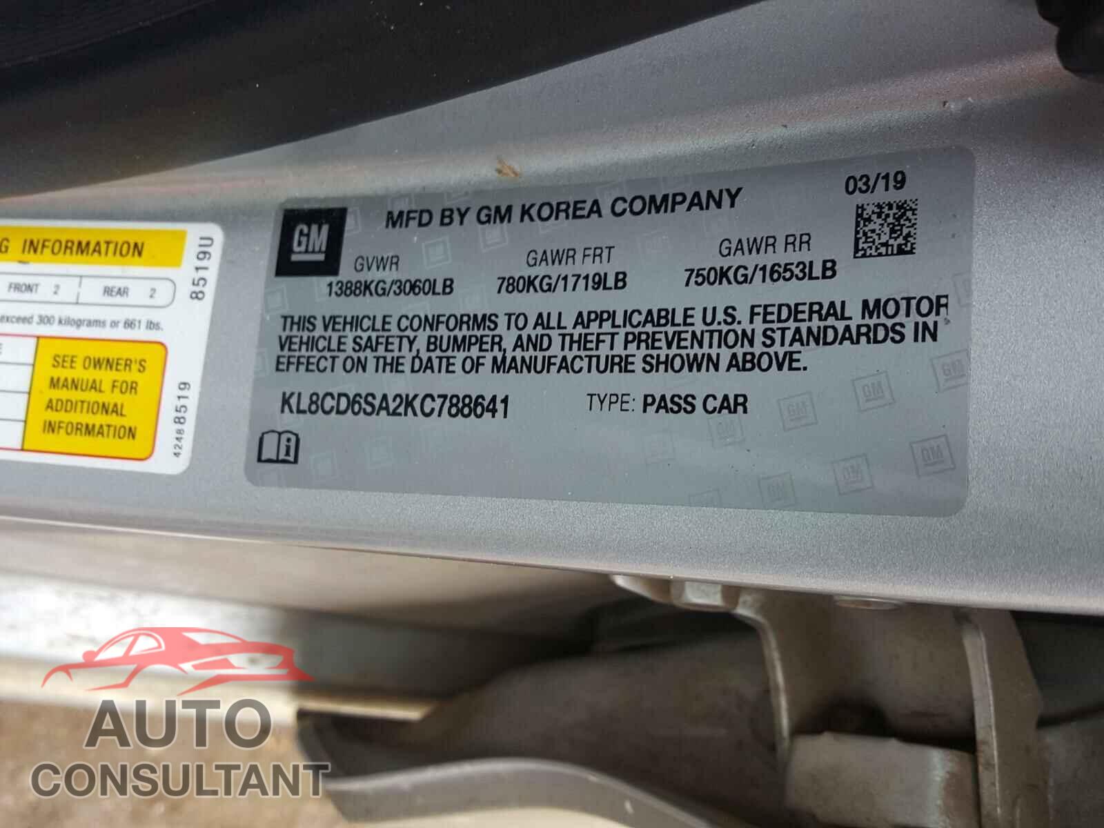 CHEVROLET SPARK 2019 - KL8CD6SA2KC788641