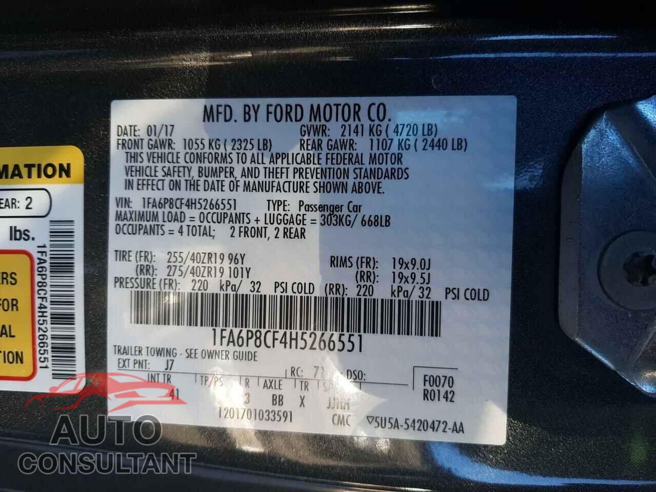 FORD MUSTANG 2017 - 1FA6P8CF4H5266551