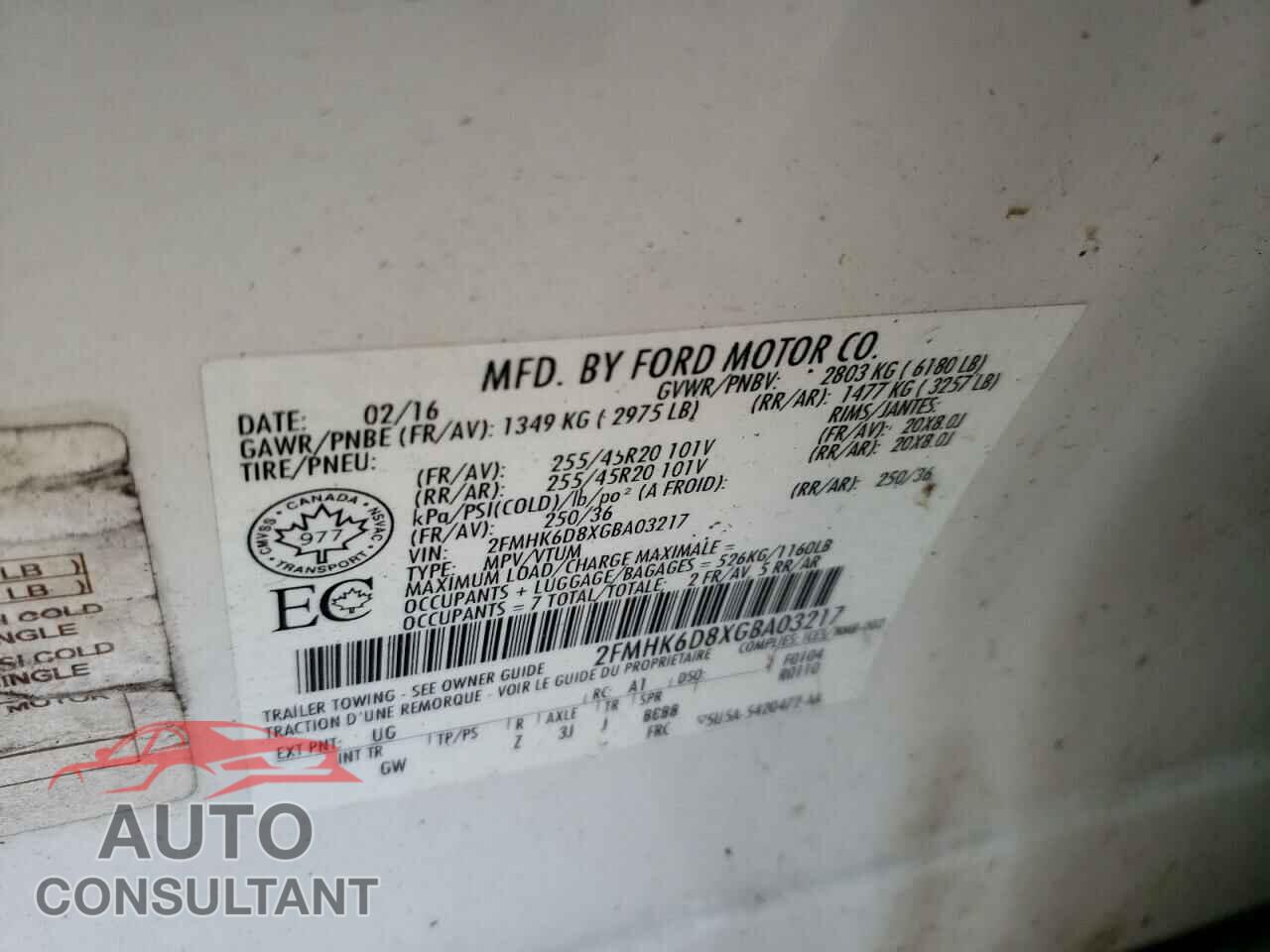 FORD FLEX 2016 - 2FMHK6D8XGBA03217