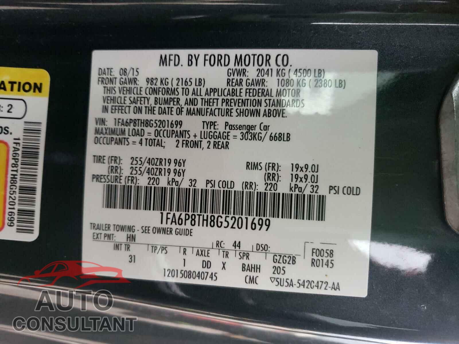 FORD MUSTANG 2016 - 1FA6P8TH8G5201699