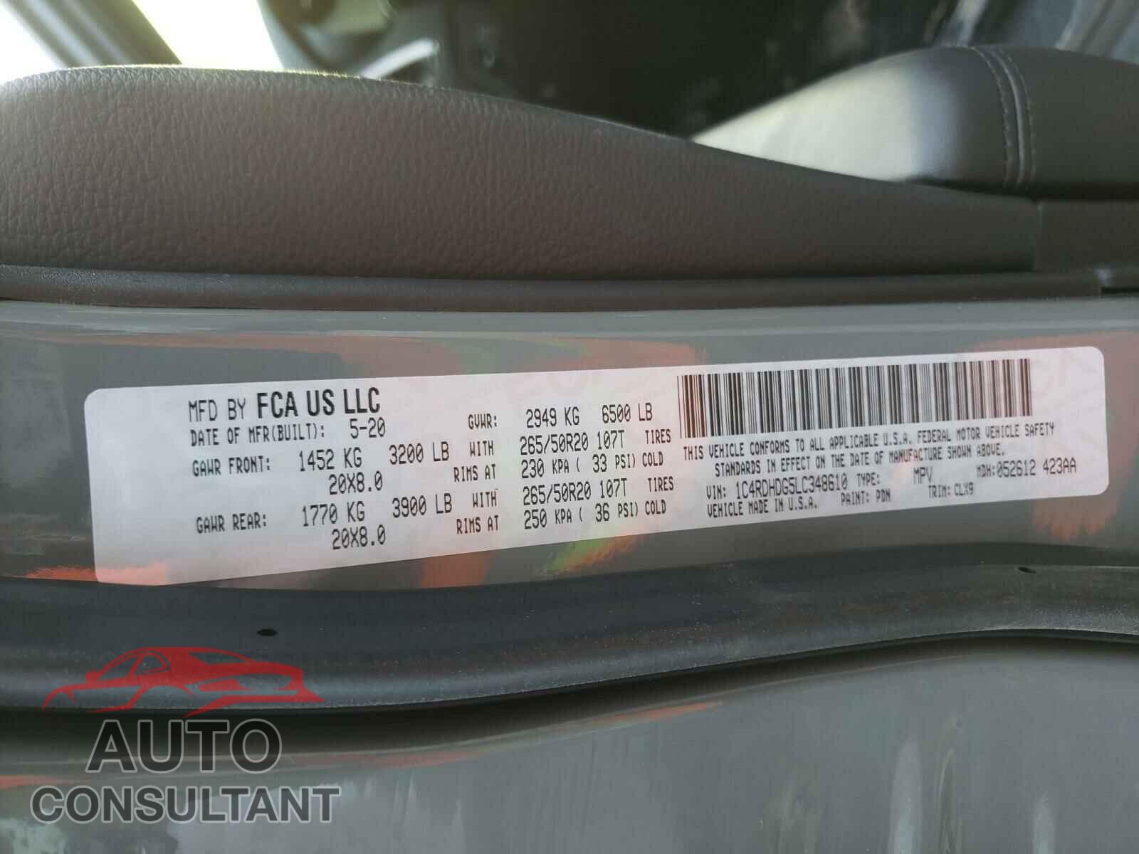 DODGE DURANGO 2020 - 1C4RDHDG5LC348610