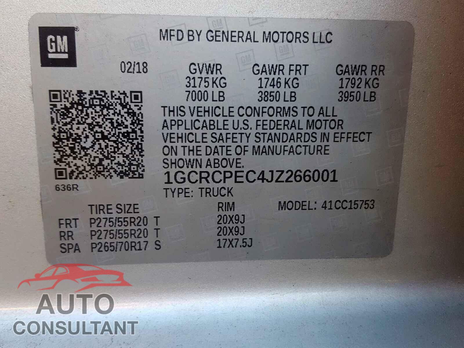 CHEVROLET SILVERADO 2018 - 1C3CDFAA0GD504843
