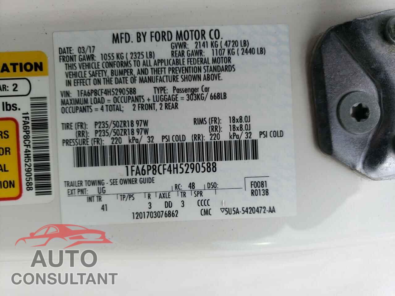 FORD MUSTANG 2017 - 1FA6P8CF4H5290588