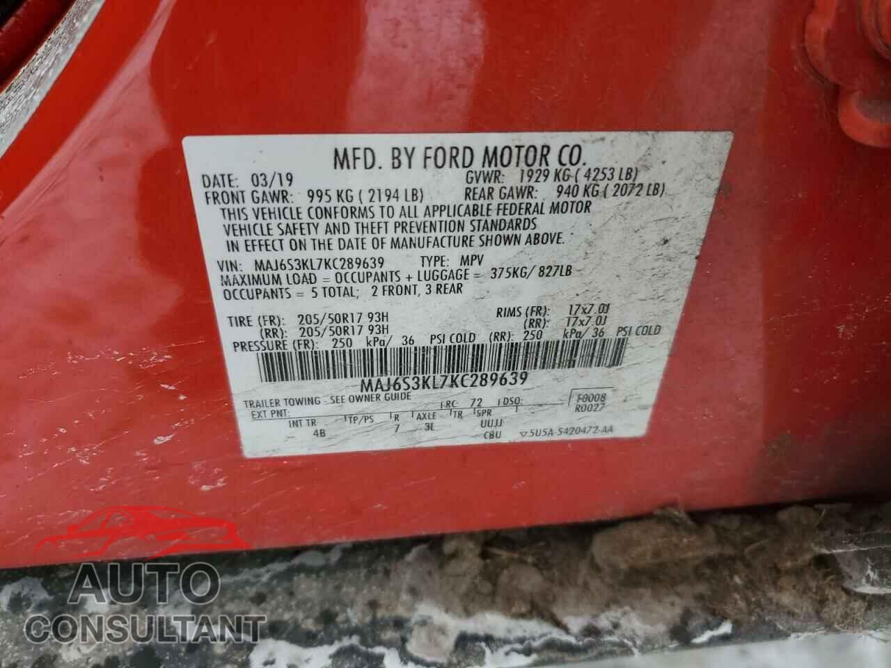 FORD ECOSPORT 2019 - MAJ6S3KL7KC289639