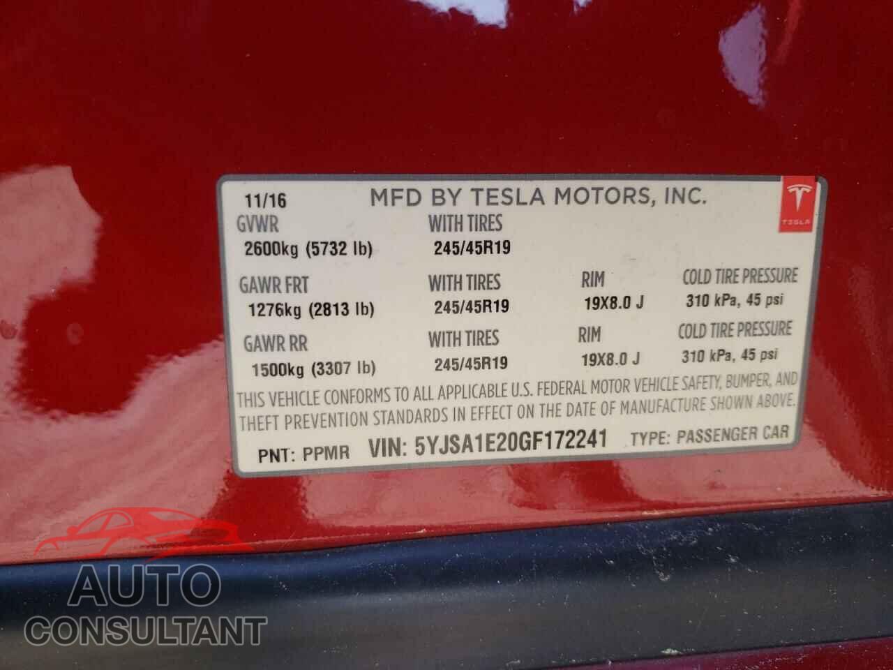 TESLA MODEL S 2016 - 5YJSA1E20GF172241