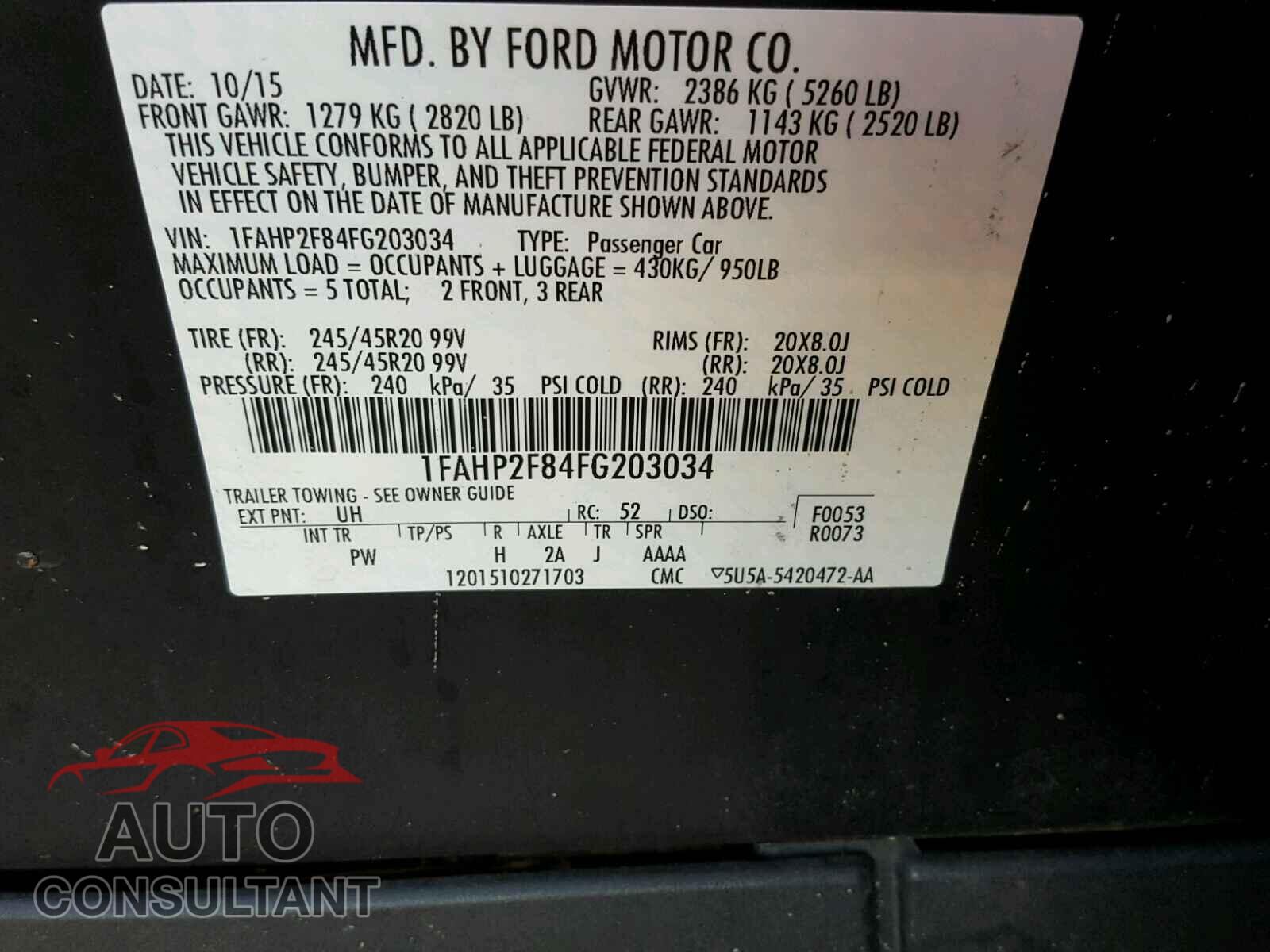 FORD TAURUS 2015 - 1FAHP2F84FG203034