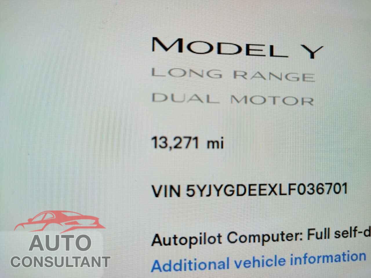 TESLA MODEL Y 2020 - 5YJYGDEEXLF036701