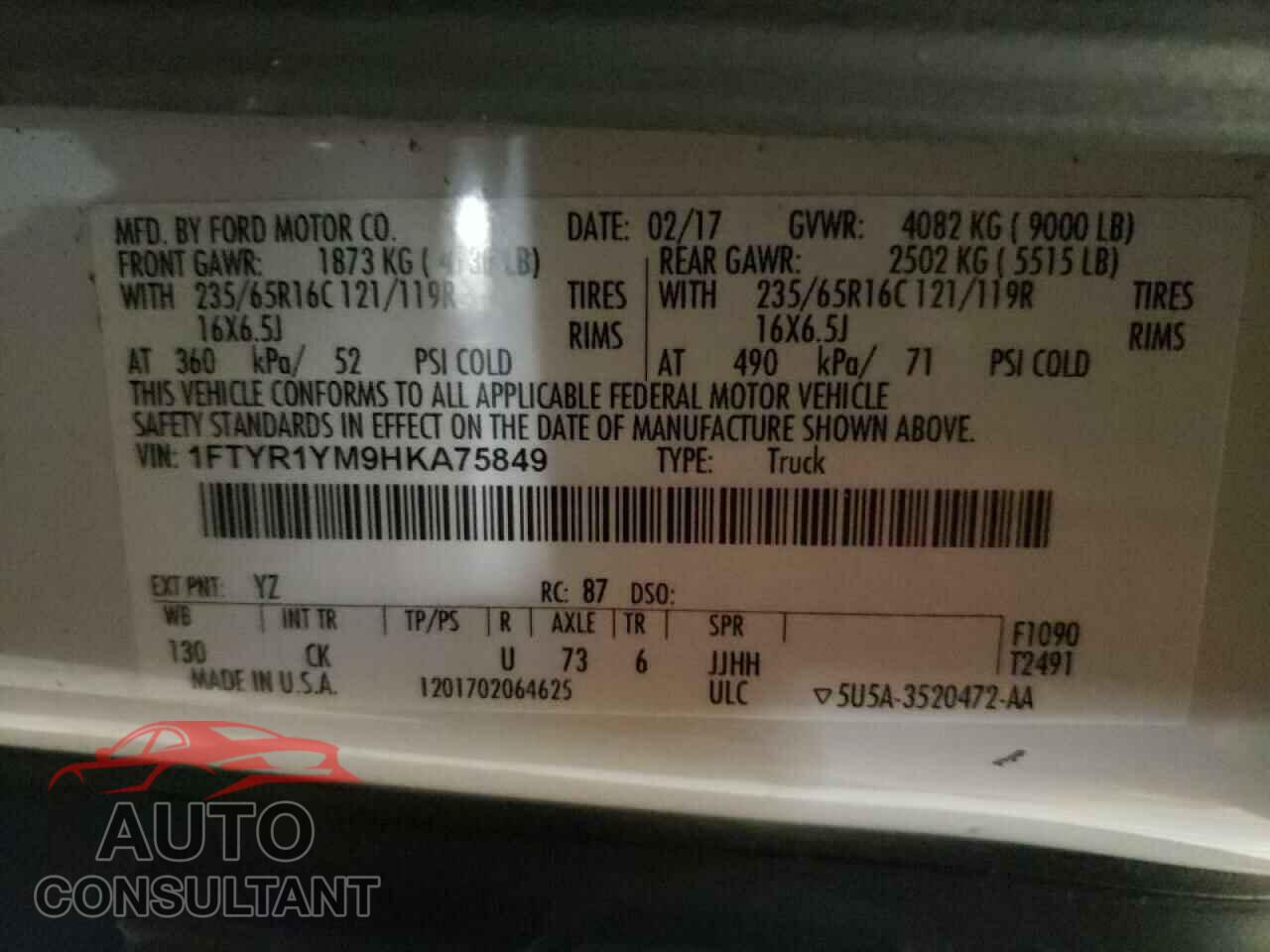 FORD TRANSIT CO 2017 - 1FTYR1YM9HKA75849