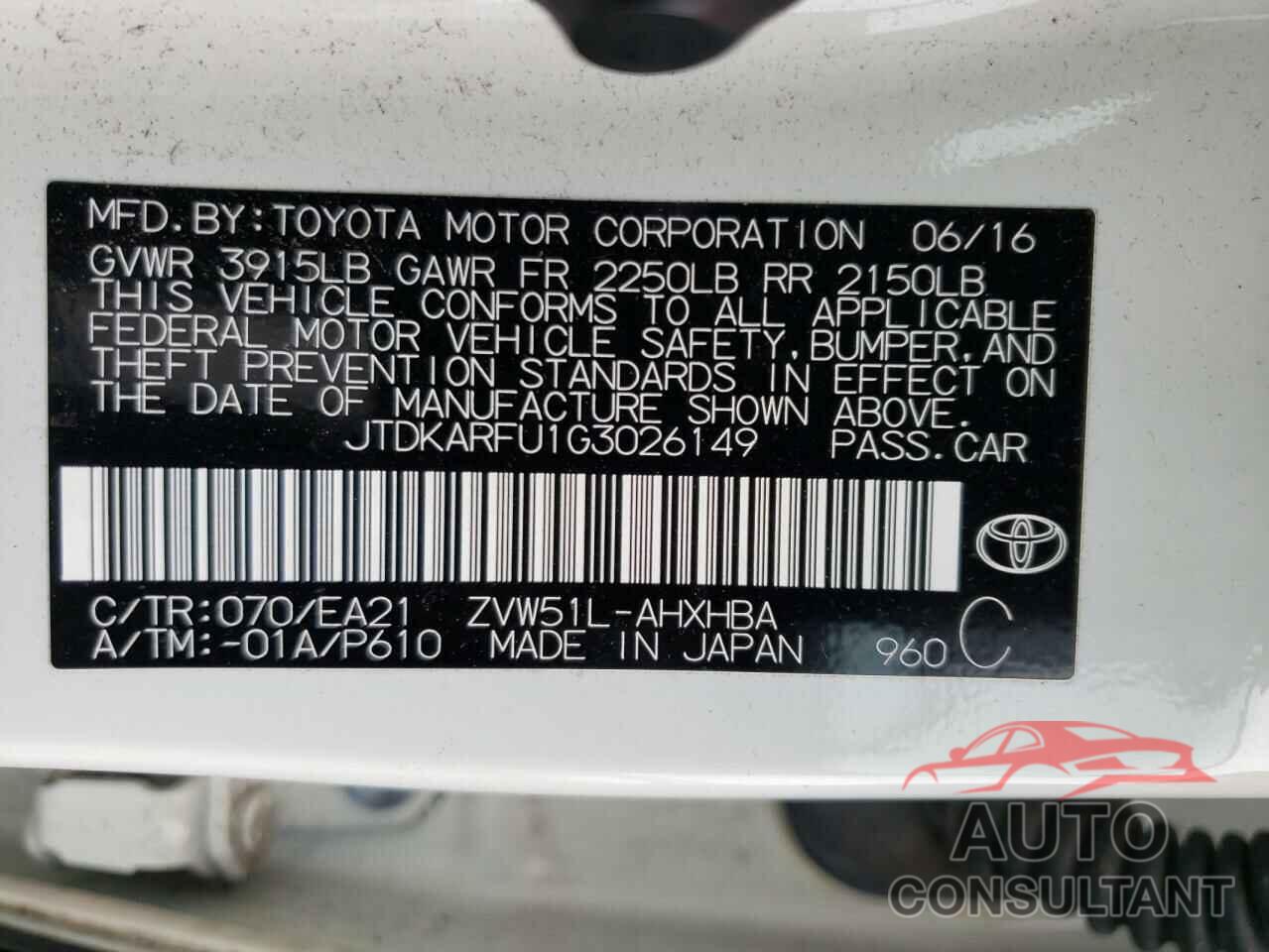 TOYOTA PRIUS 2016 - JTDKARFU1G3026149