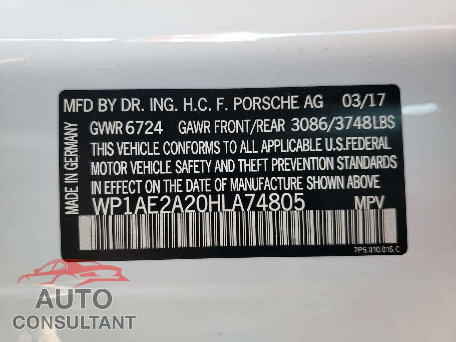 PORSCHE CAYENNE 2017 - WP1AE2A20HLA74805