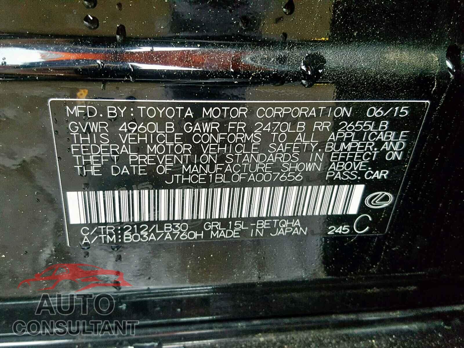 LEXUS GS350 2015 - JTHCE1BL0FA007656