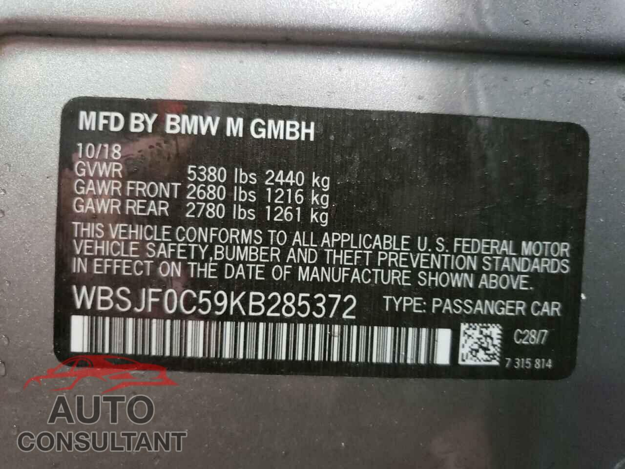 BMW M5 2019 - WBSJF0C59KB285372