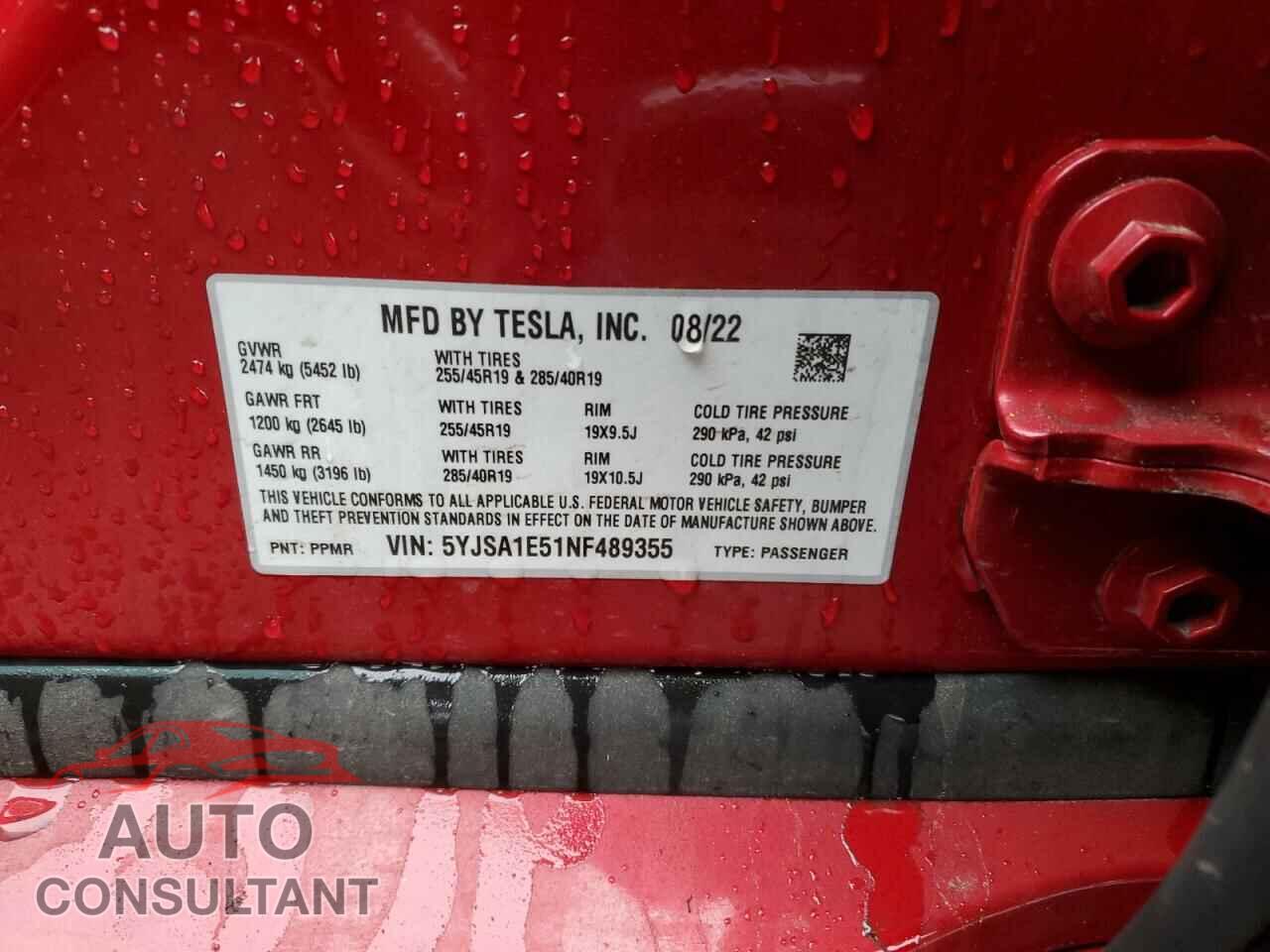 TESLA MODEL S 2022 - 5YJSA1E51NF489355