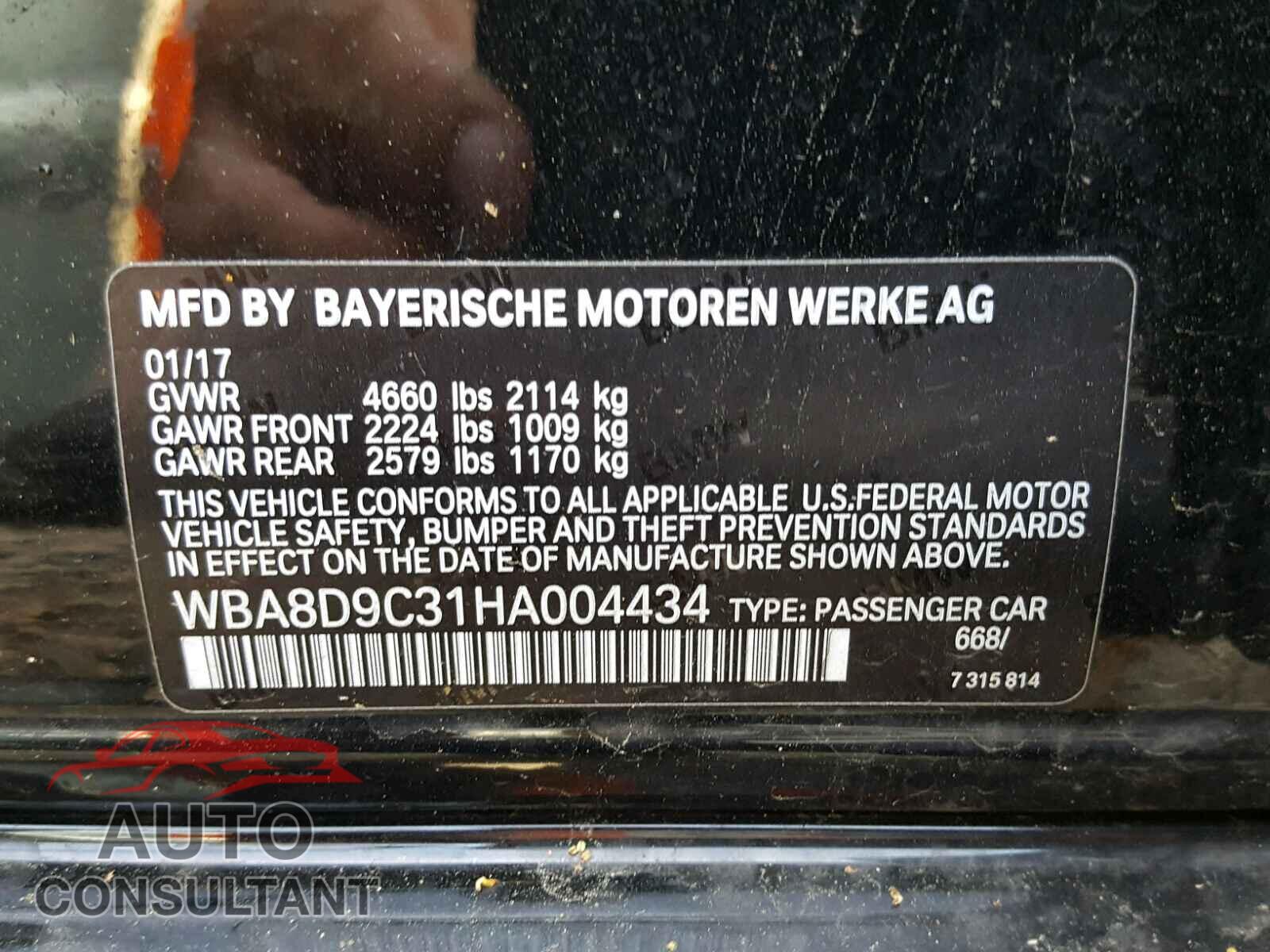 BMW 3 SERIES 2017 - WBA8D9C31HA004434