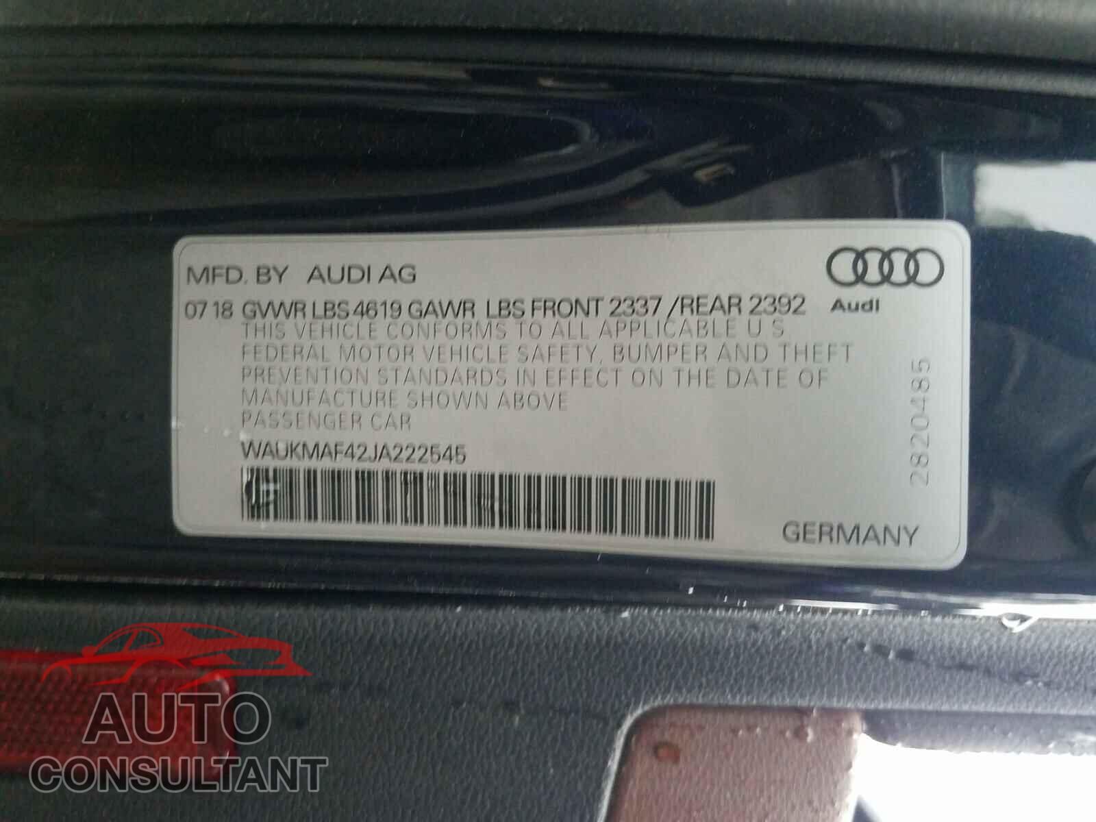 AUDI A4 2018 - WAUKMAF42JA222545