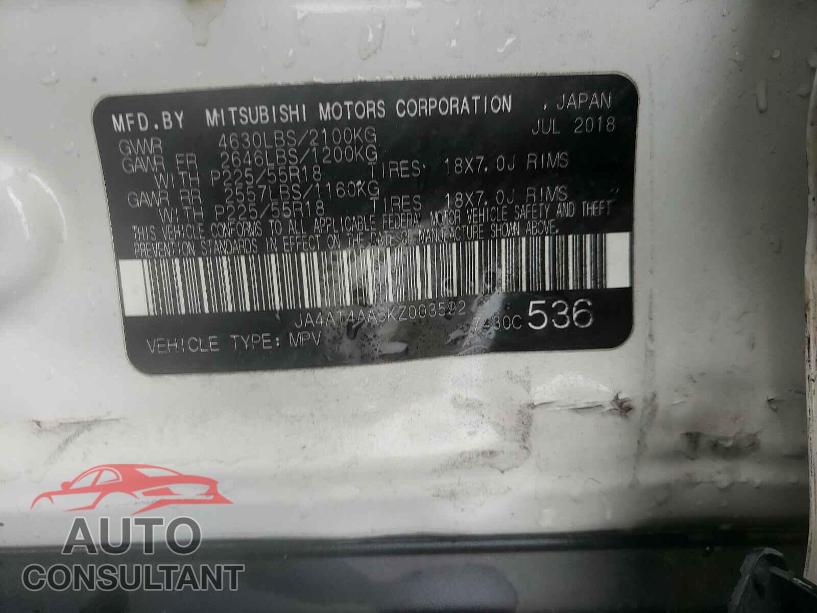 MITSUBISHI ECLIPSE 2019 - JA4AT4AA5KZ003592