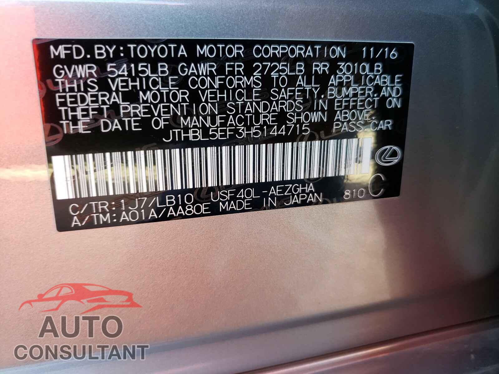 LEXUS LS460 2017 - JTHBL5EF3H5144715